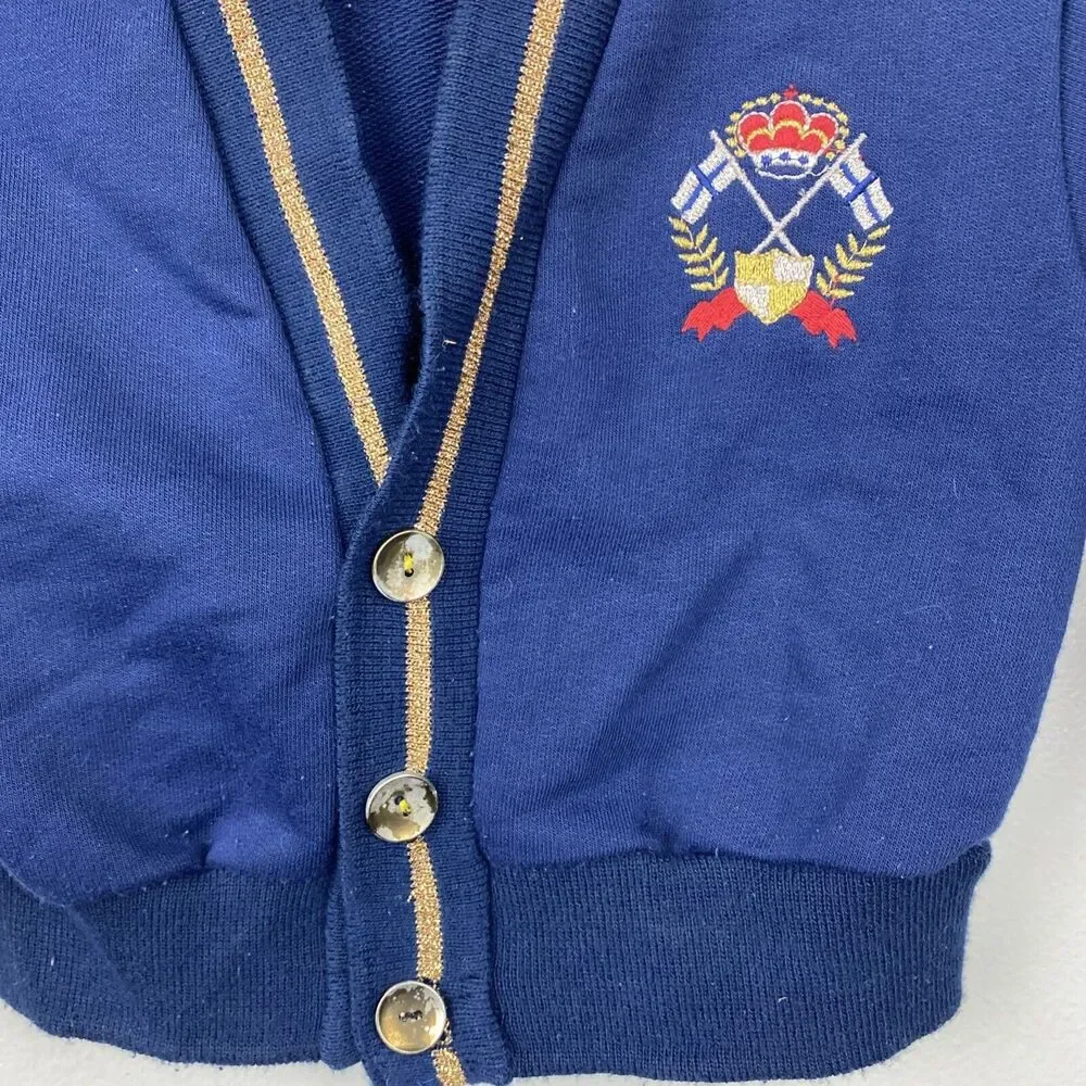 Vintage cardigan baby 18mos blue long sleeve navy coat of‎ arms 90s